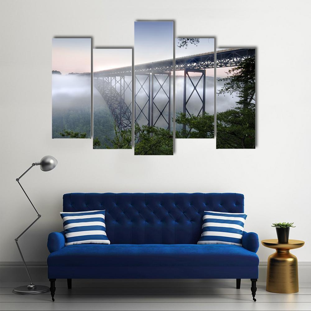New River Gorge Bridge Canvas Wall Art-5 Pop-Gallery Wrap-47&quot; x 32&quot;-Tiaracle