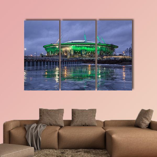 Krestovsky Island At Night Canvas Wall Art-3 Horizontal-Gallery Wrap-37" x 24"-Tiaracle