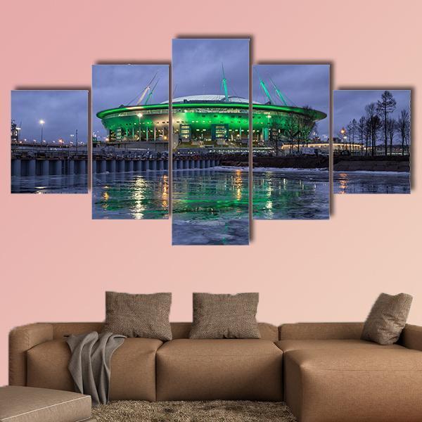 Krestovsky Island At Night Canvas Wall Art-5 Star-Gallery Wrap-62" x 32"-Tiaracle