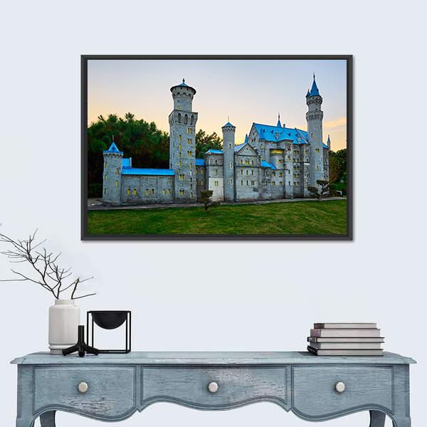 New Swan Stone Castle Canvas Wall Art-1 Piece-Floating Frame-24" x 16"-Tiaracle