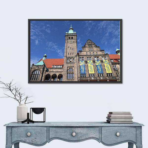 New Town Hall In Germany Canvas Wall Art-1 Piece-Floating Frame-24" x 16"-Tiaracle