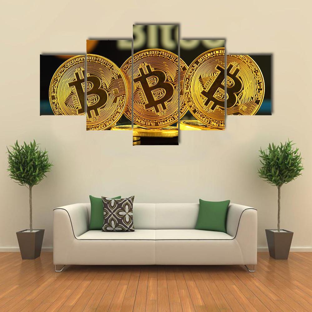 New Virtual Money Bitcoin Canvas Wall Art-5 Star-Gallery Wrap-62" x 32"-Tiaracle