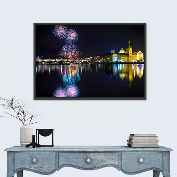 New Year Atmosphere In Prague Canvas Wall Art-1 Piece-Floating Frame-24" x 16"-Tiaracle