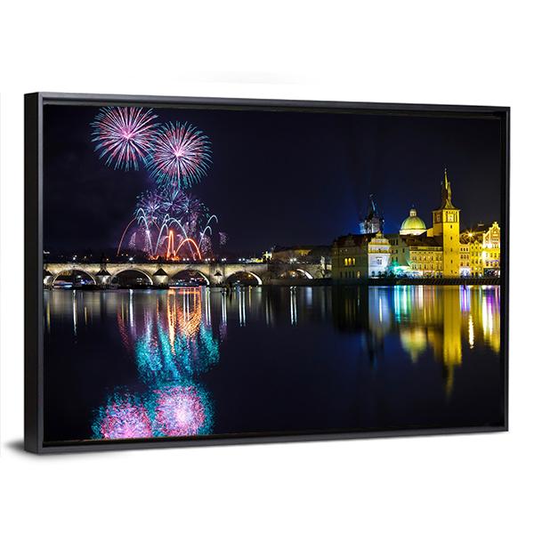 New Year Atmosphere In Prague Canvas Wall Art-3 Horizontal-Gallery Wrap-25" x 16"-Tiaracle