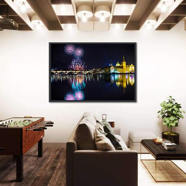 New Year Atmosphere In Prague Canvas Wall Art-3 Horizontal-Gallery Wrap-25" x 16"-Tiaracle