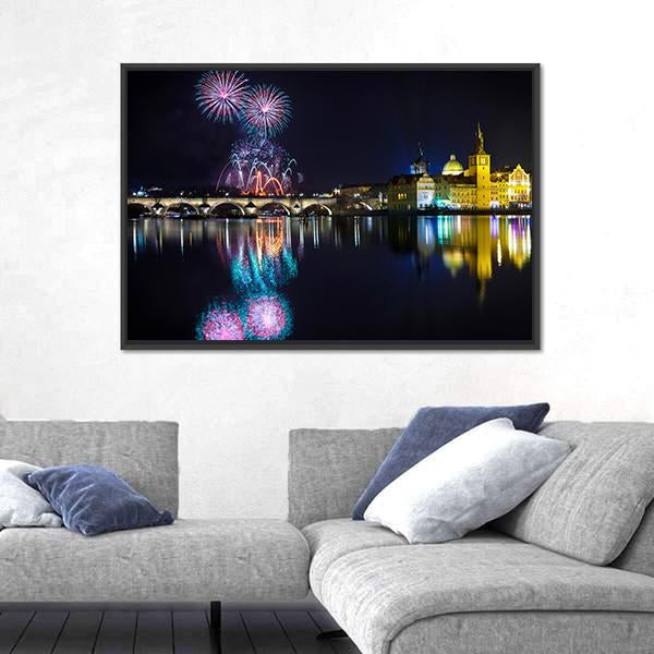 New Year Atmosphere In Prague Canvas Wall Art-3 Horizontal-Gallery Wrap-25" x 16"-Tiaracle