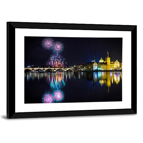 New Year Atmosphere In Prague Canvas Wall Art-3 Horizontal-Gallery Wrap-25" x 16"-Tiaracle