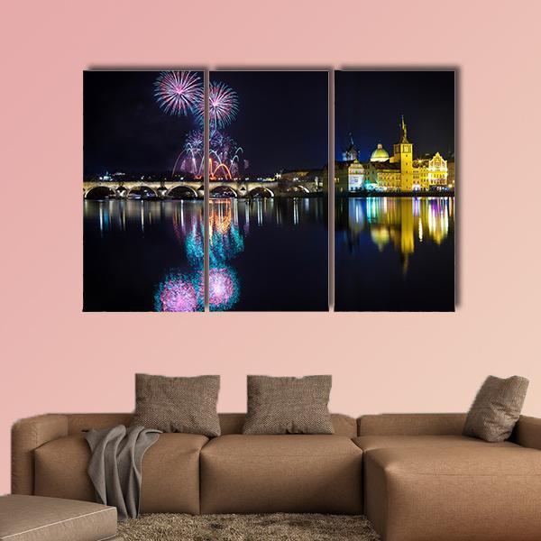 New Year Atmosphere In Prague Canvas Wall Art-3 Horizontal-Gallery Wrap-25" x 16"-Tiaracle