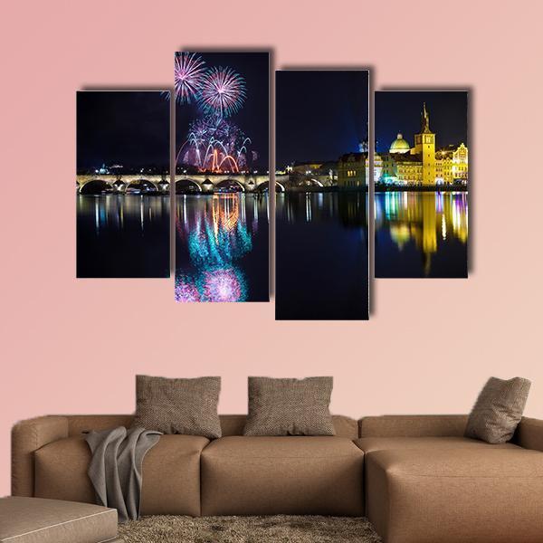 New Year Atmosphere In Prague Canvas Wall Art-4 Pop-Gallery Wrap-50" x 32"-Tiaracle
