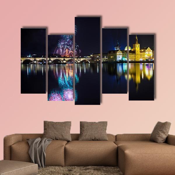 New Year Atmosphere In Prague Canvas Wall Art-5 Pop-Gallery Wrap-47" x 32"-Tiaracle