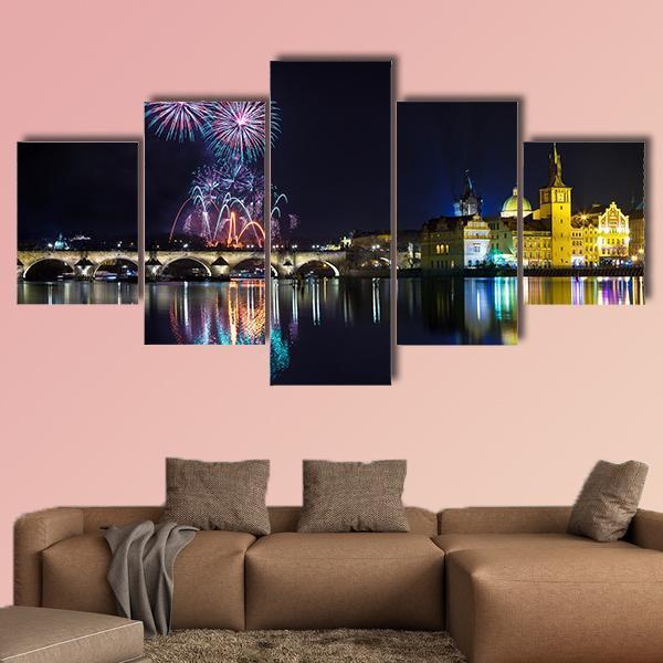 New Year Atmosphere In Prague Canvas Wall Art-5 Star-Gallery Wrap-62" x 32"-Tiaracle