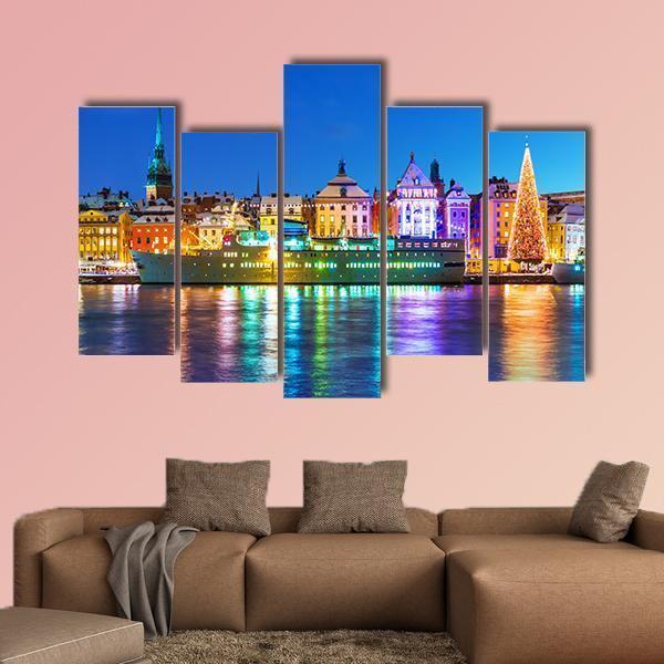 New Year In Stockholm Canvas Wall Art-5 Pop-Gallery Wrap-47" x 32"-Tiaracle