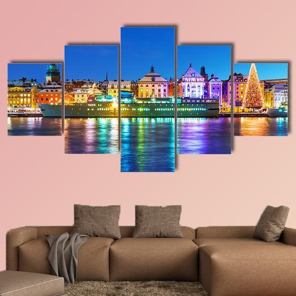 New Year In Stockholm Canvas Wall Art-5 Star-Gallery Wrap-62" x 32"-Tiaracle