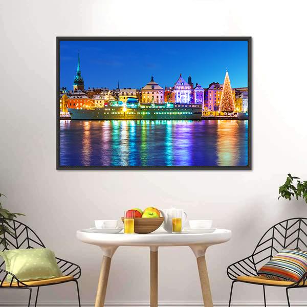 New Year In Stockholm Canvas Wall Art-1 Piece-Floating Frame-24" x 16"-Tiaracle