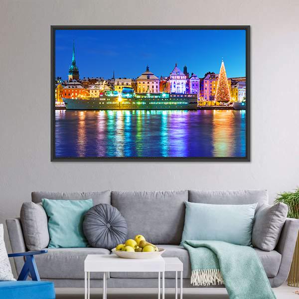 New Year In Stockholm Canvas Wall Art-3 Horizontal-Gallery Wrap-25" x 16"-Tiaracle