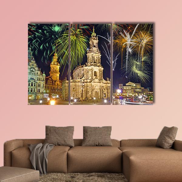 Fireworks In Dresden Canvas Wall Art-3 Horizontal-Gallery Wrap-25" x 16"-Tiaracle