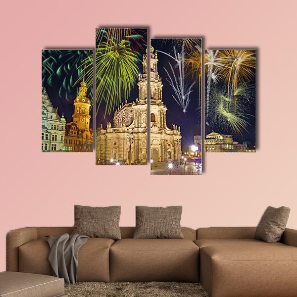 Fireworks In Dresden Canvas Wall Art-4 Pop-Gallery Wrap-50" x 32"-Tiaracle