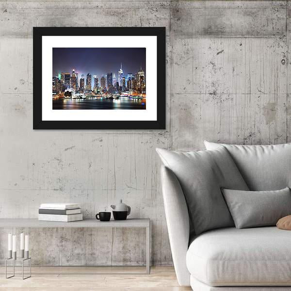 New York At Night Canvas Wall Art-3 Horizontal-Gallery Wrap-25&quot; x 16&quot;-Tiaracle