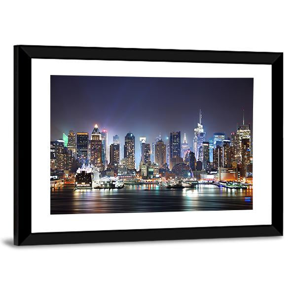 New York At Night Canvas Wall Art-3 Horizontal-Gallery Wrap-25&quot; x 16&quot;-Tiaracle