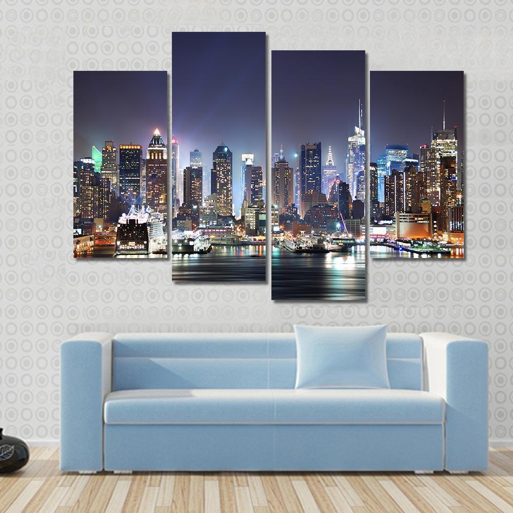 New York At Night Canvas Wall Art-4 Pop-Gallery Wrap-50" x 32"-Tiaracle