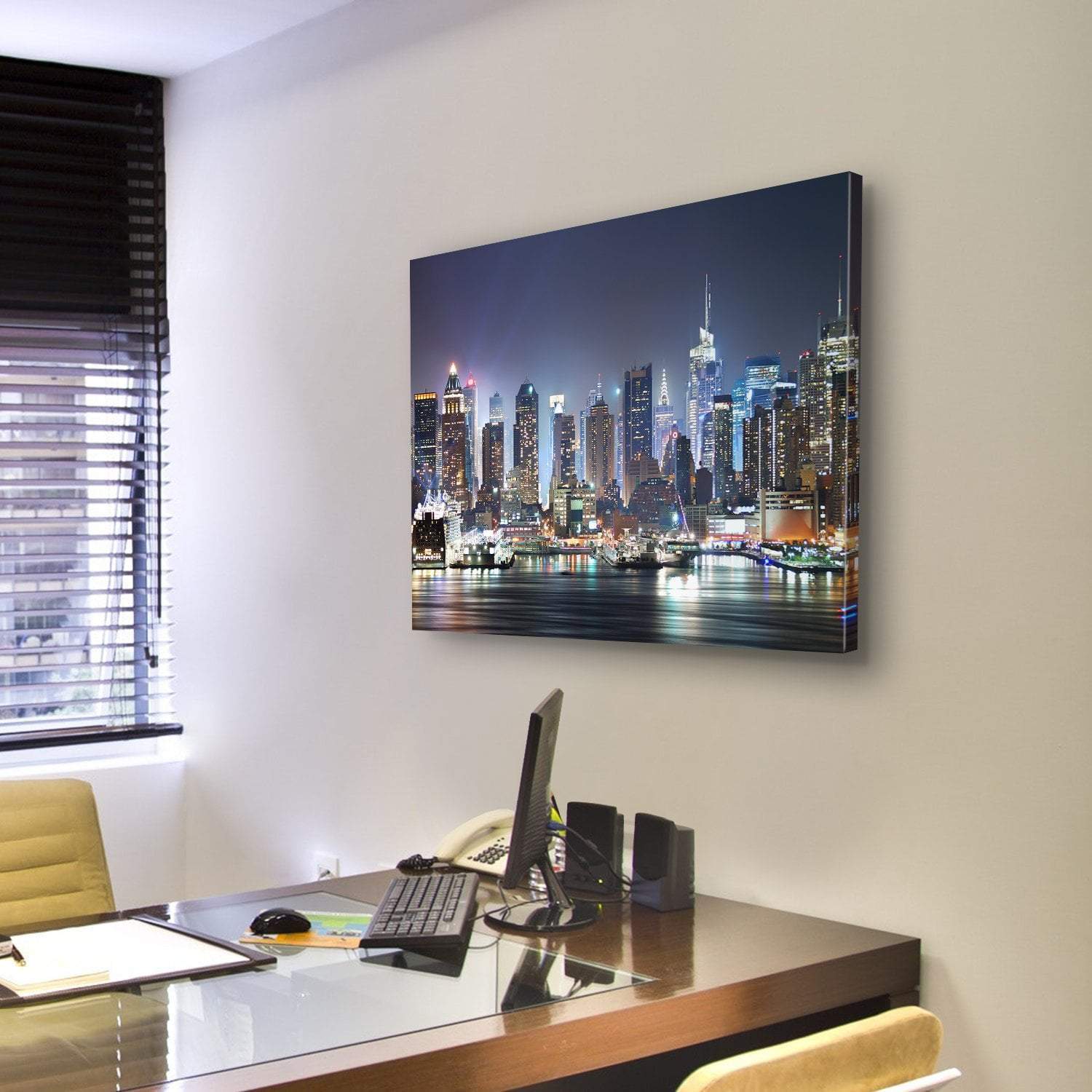 New York At Night Canvas Wall Art-4 Pop-Gallery Wrap-50" x 32"-Tiaracle