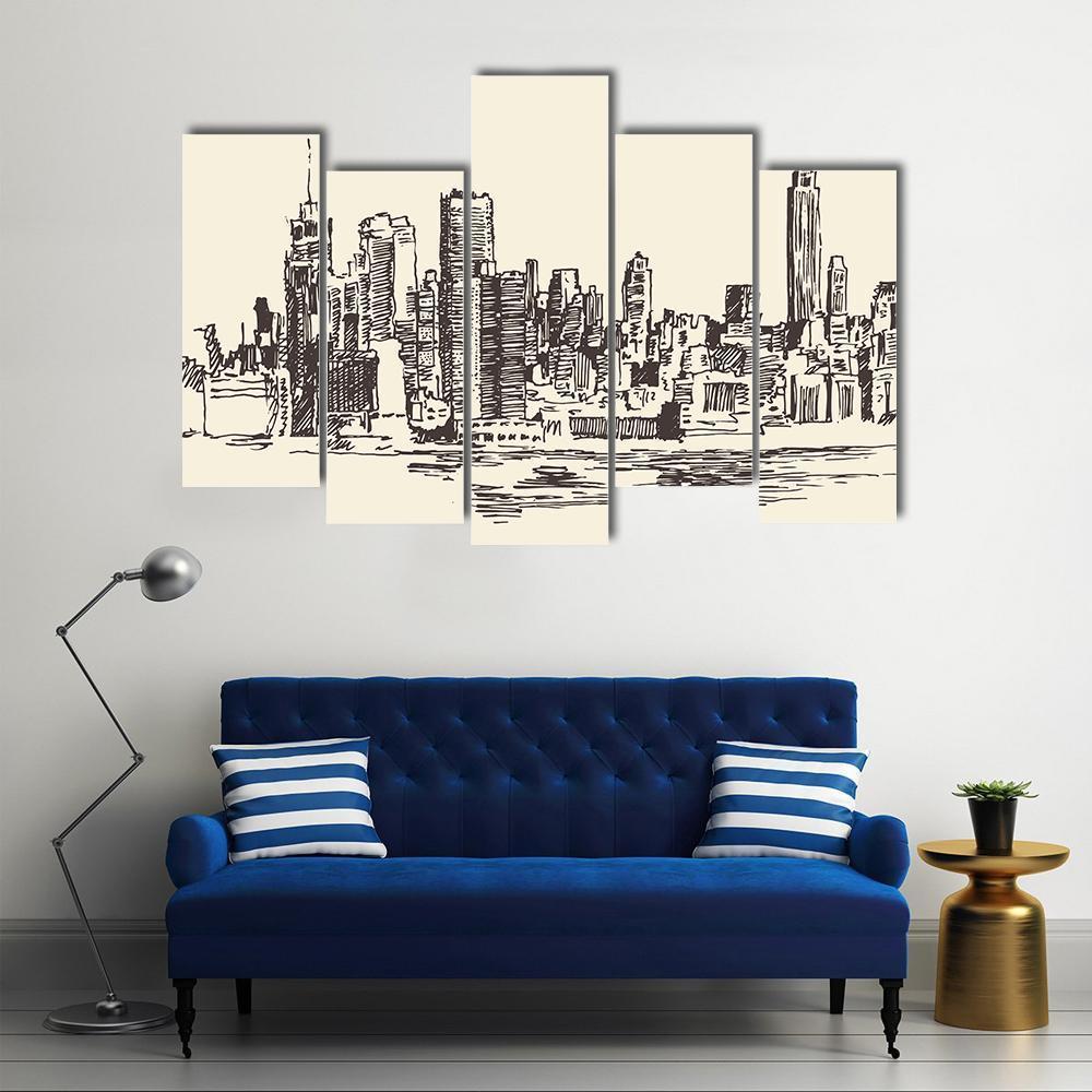 New York City Sketch Canvas Wall Art-5 Pop-Gallery Wrap-47" x 32"-Tiaracle