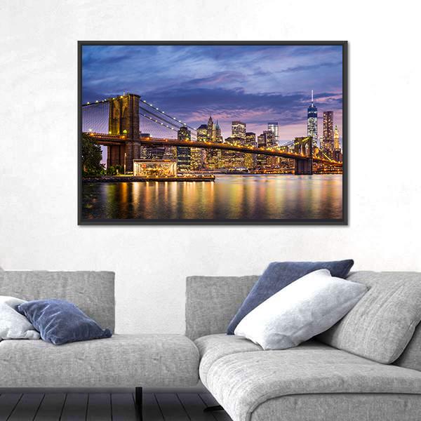 New York City At Twilight Panoramic Canvas Wall Art-1 Piece-36" x 12"-Tiaracle