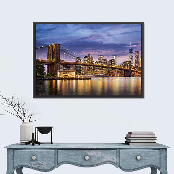 New York City At Twilight Panoramic Canvas Wall Art-1 Piece-36" x 12"-Tiaracle