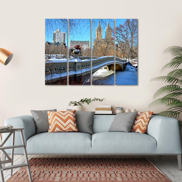 Bow Bridge In Winter USA Canvas Wall Art-4 Horizontal-Gallery Wrap-34" x 24"-Tiaracle