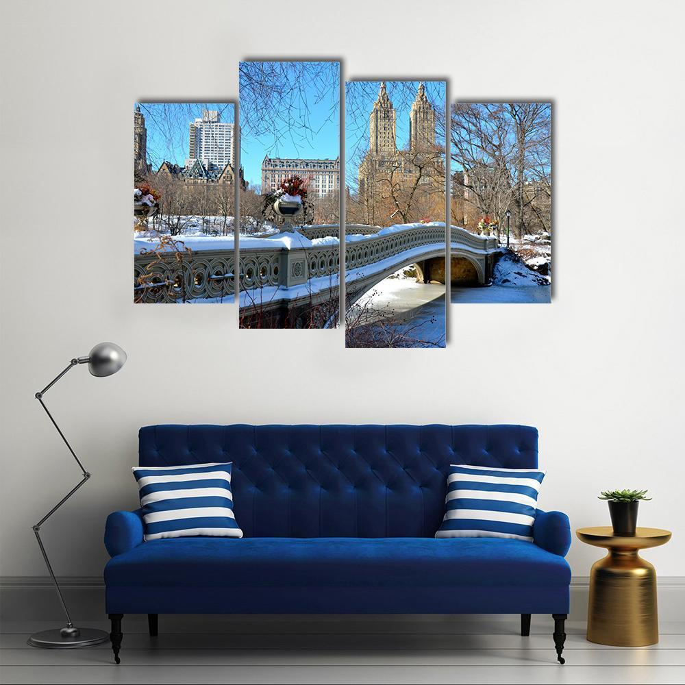 Bow Bridge In Winter USA Canvas Wall Art-4 Pop-Gallery Wrap-50" x 32"-Tiaracle