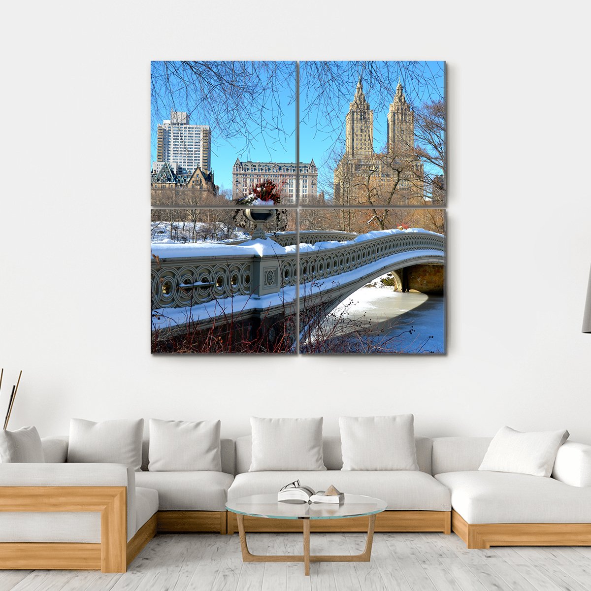 Bow Bridge In Winter USA Canvas Wall Art-4 Square-Gallery Wrap-17" x 17"-Tiaracle