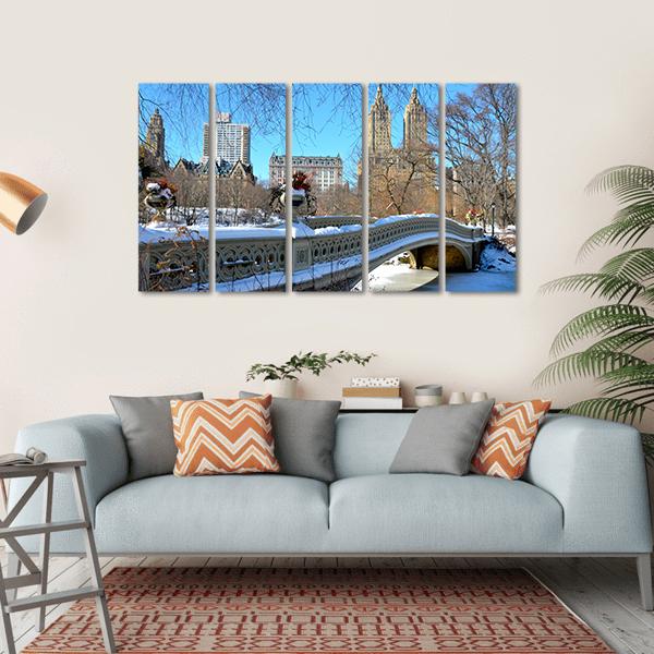 Bow Bridge In Winter USA Canvas Wall Art-5 Horizontal-Gallery Wrap-22" x 12"-Tiaracle