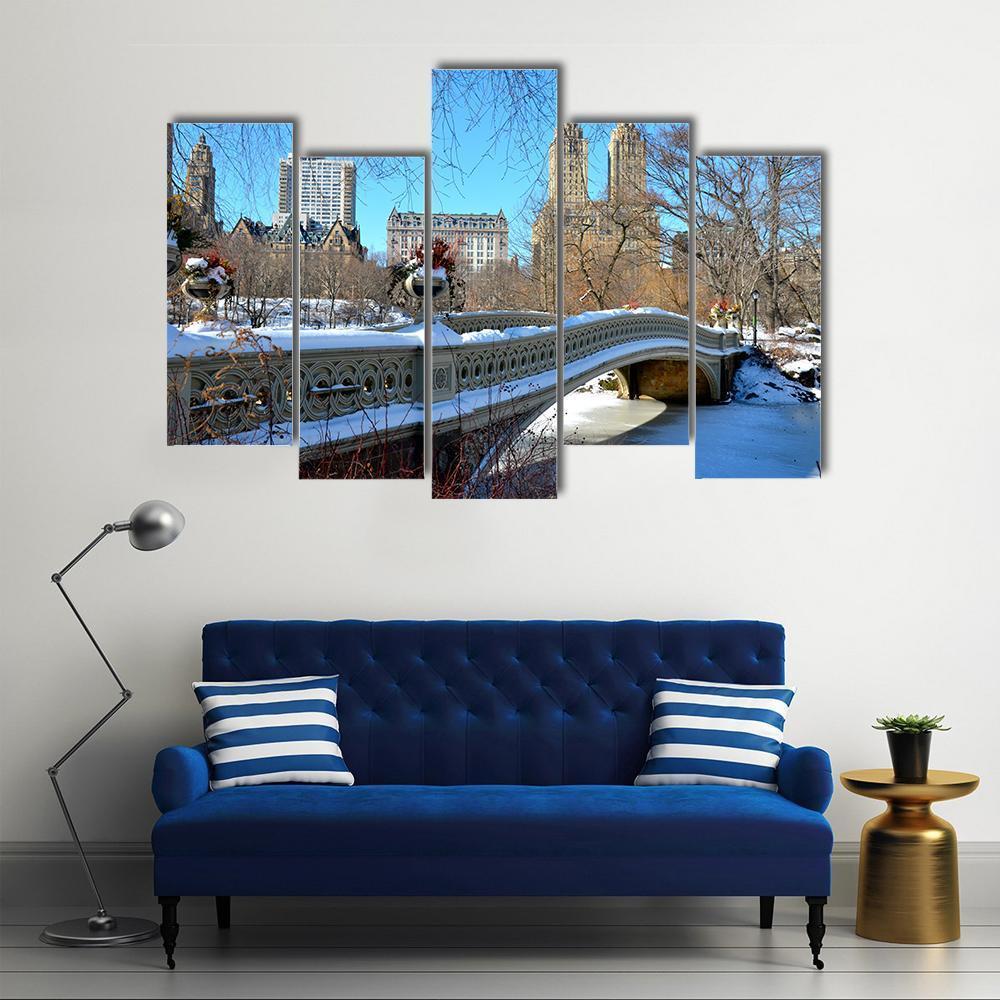 Bow Bridge In Winter USA Canvas Wall Art-5 Pop-Gallery Wrap-47" x 32"-Tiaracle