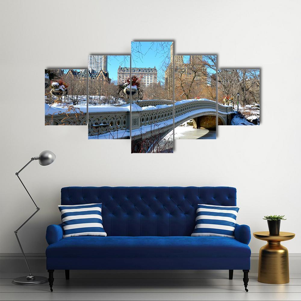 Bow Bridge In Winter USA Canvas Wall Art-5 Star-Gallery Wrap-62" x 32"-Tiaracle