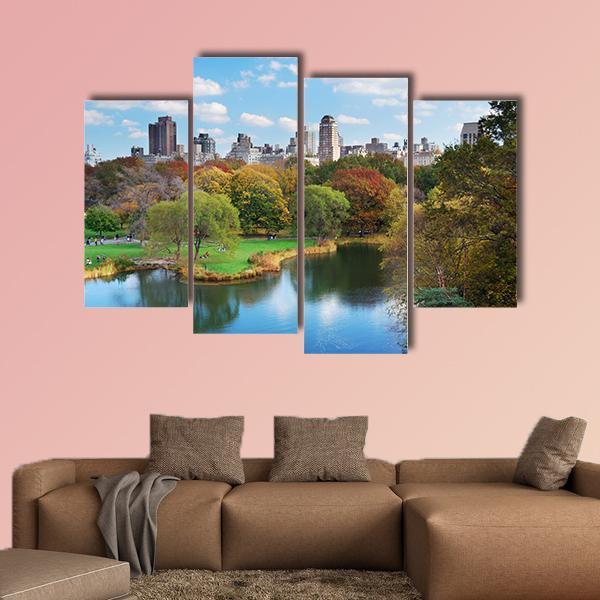 NY Central Park In Autumn Canvas Wall Art-4 Pop-Gallery Wrap-50" x 32"-Tiaracle