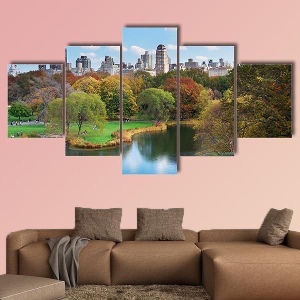 NY Central Park In Autumn Canvas Wall Art-5 Star-Gallery Wrap-62" x 32"-Tiaracle