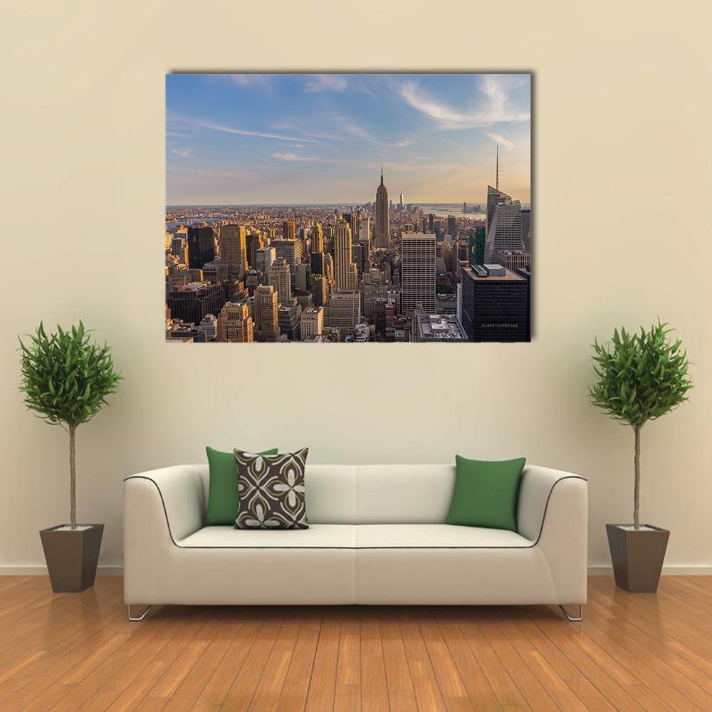NY City Downtown Skyline Canvas Wall Art-1 Piece-Gallery Wrap-48" x 32"-Tiaracle