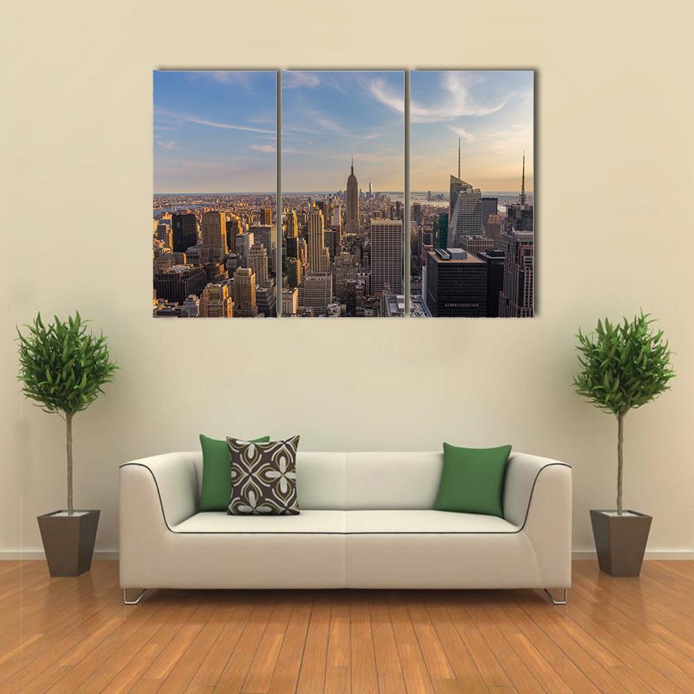 NY City Downtown Skyline Canvas Wall Art-3 Horizontal-Gallery Wrap-37" x 24"-Tiaracle