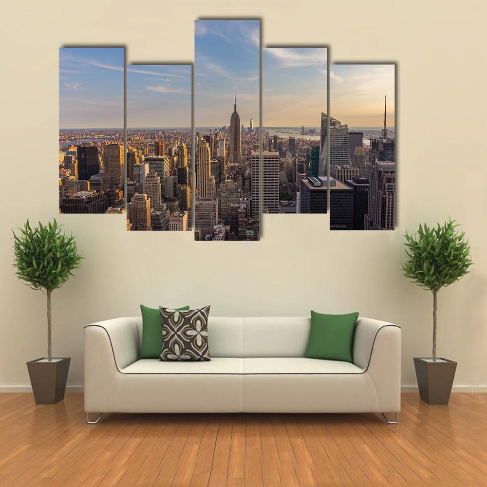 NY City Downtown Skyline Canvas Wall Art-5 Pop-Gallery Wrap-47" x 32"-Tiaracle