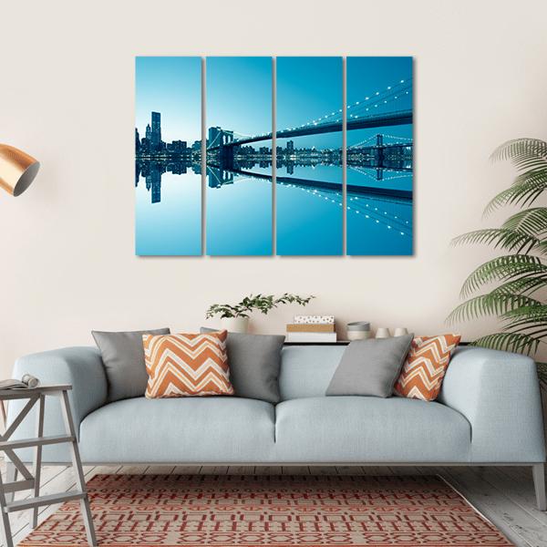 Manhattan Skyline &amp; Bridge Canvas Wall Art-4 Horizontal-Gallery Wrap-34" x 24"-Tiaracle