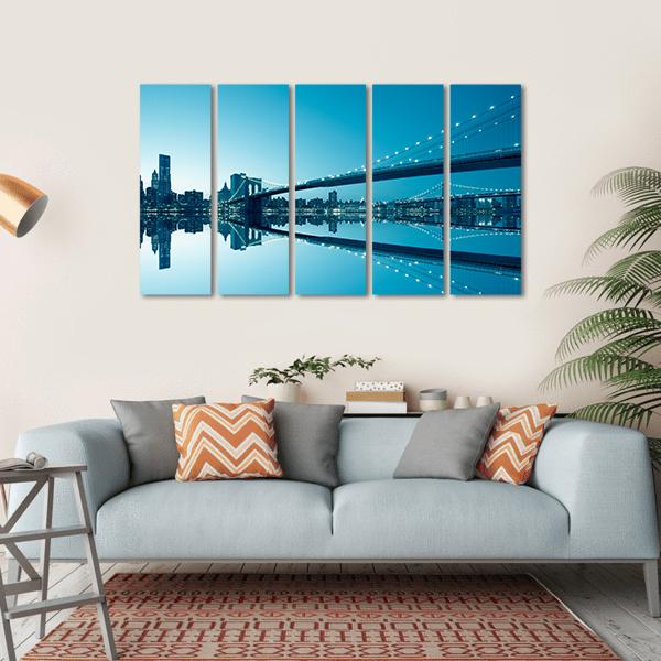 Manhattan Skyline & Bridge Canvas Wall Art-5 Horizontal-Gallery Wrap-22" x 12"-Tiaracle