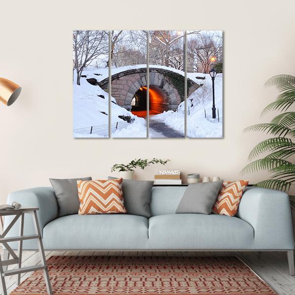 New York City Manhattan Central Park In Winter With Bridge Canvas Wall Art-1 Piece-Gallery Wrap-36" x 24"-Tiaracle