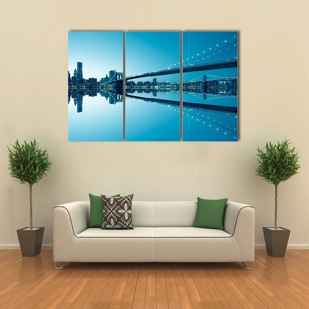 Manhattan Skyline & Bridge Canvas Wall Art-3 Horizontal-Gallery Wrap-37" x 24"-Tiaracle
