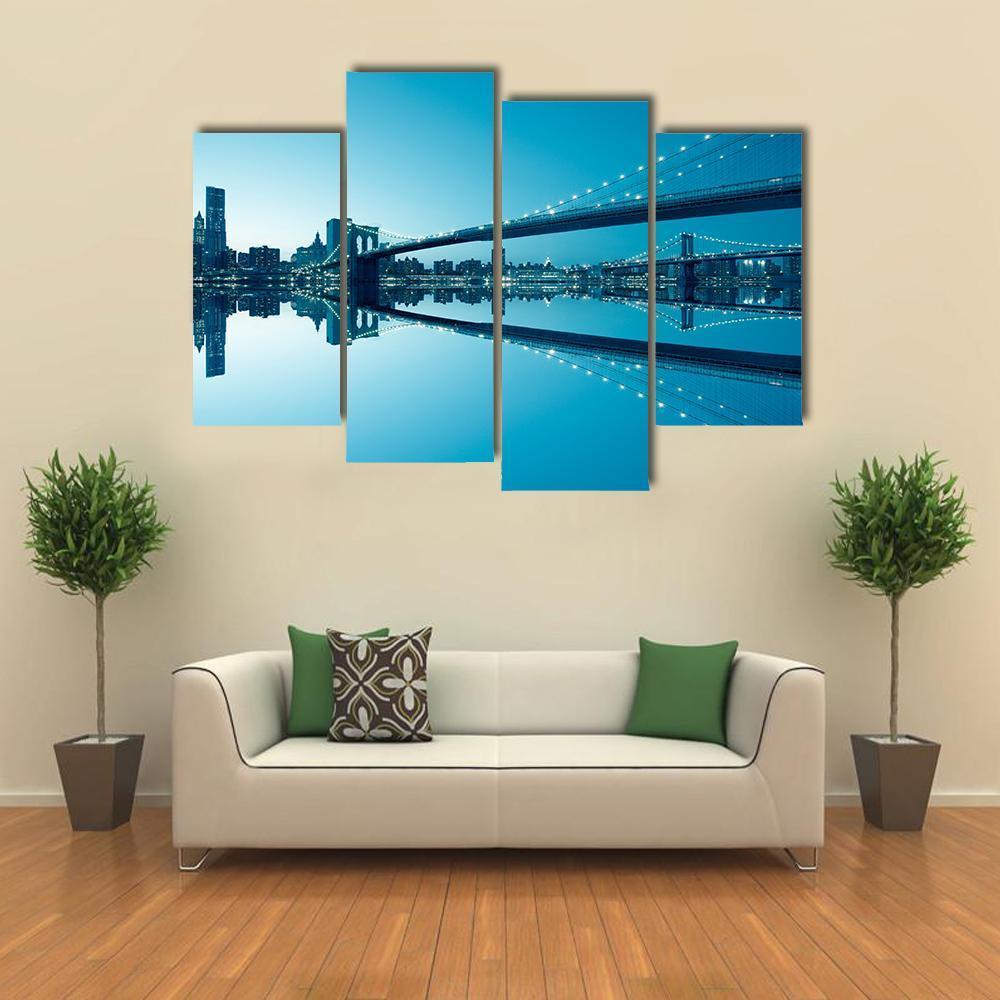 Manhattan Skyline & Bridge Canvas Wall Art-4 Pop-Gallery Wrap-50" x 32"-Tiaracle