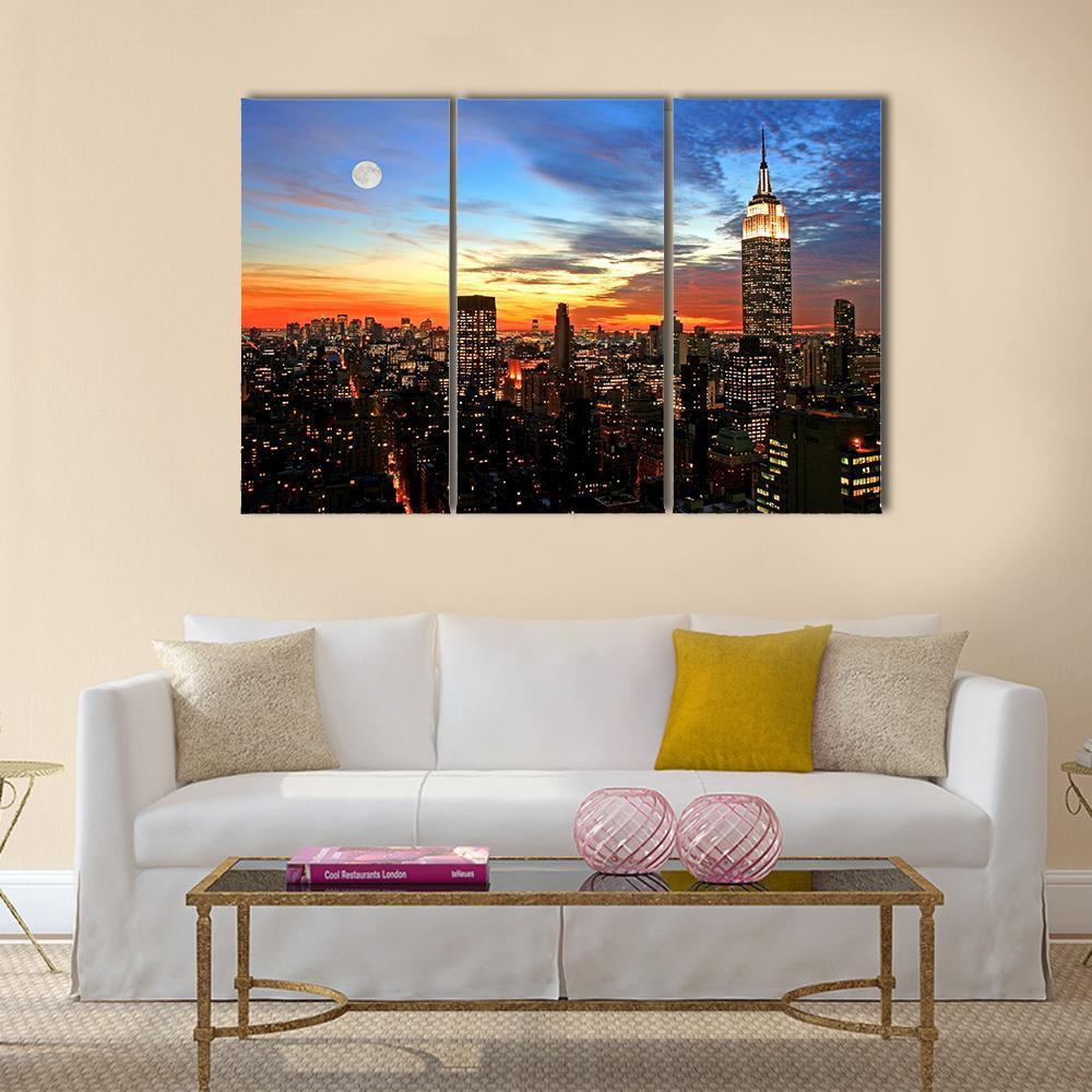 NY Midtown Skyline At Dark Canvas Wall Art-3 Horizontal-Gallery Wrap-37" x 24"-Tiaracle