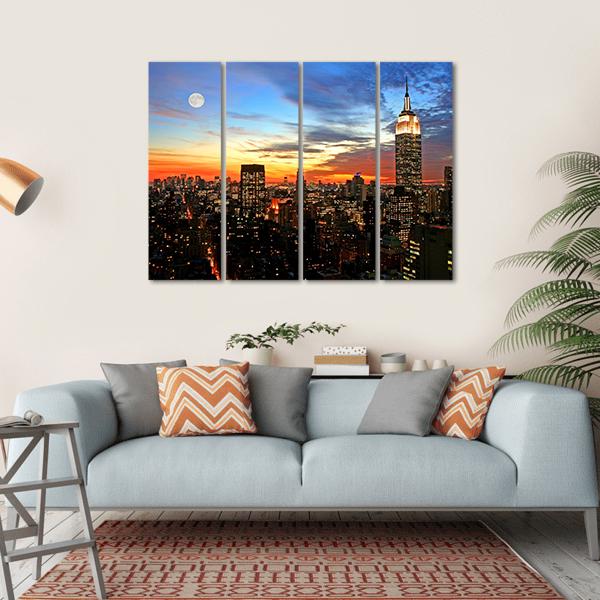 NY Midtown Skyline At Dark Canvas Wall Art-4 Horizontal-Gallery Wrap-34" x 24"-Tiaracle