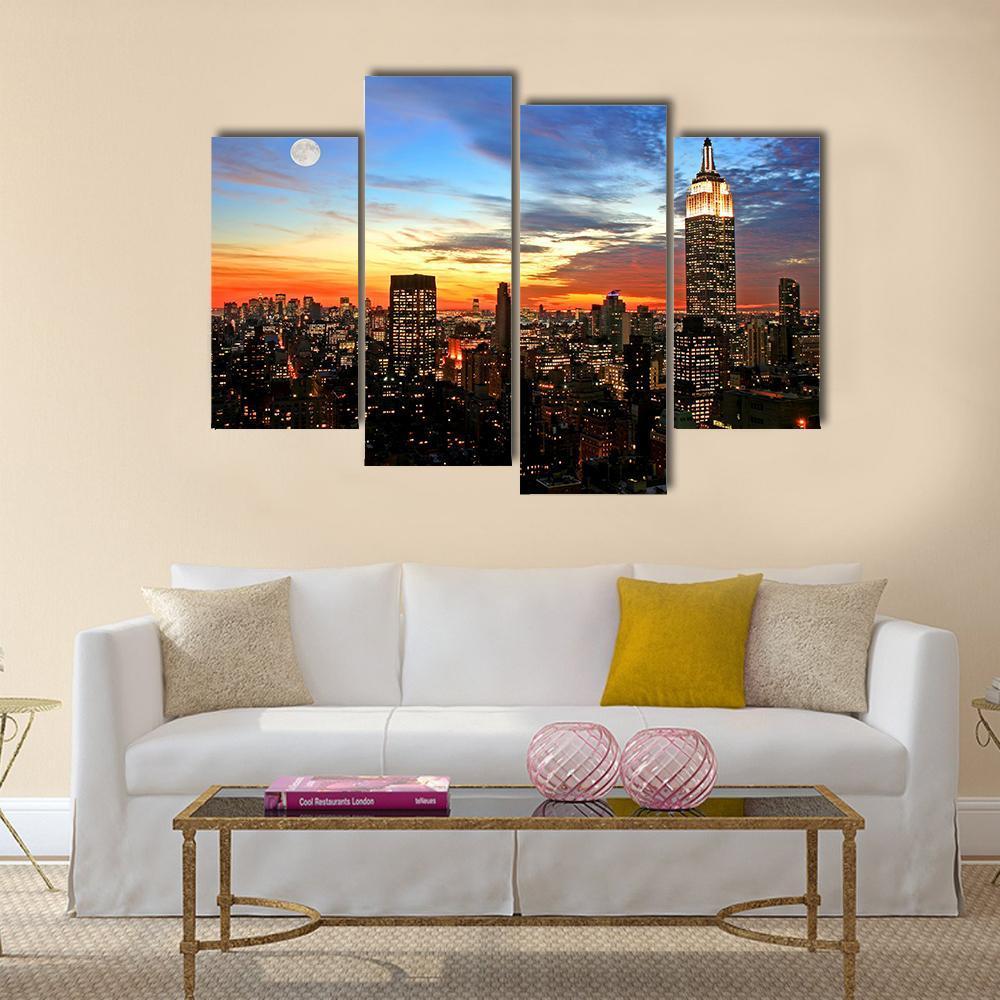 NY Midtown Skyline At Dark Canvas Wall Art-4 Pop-Gallery Wrap-50" x 32"-Tiaracle