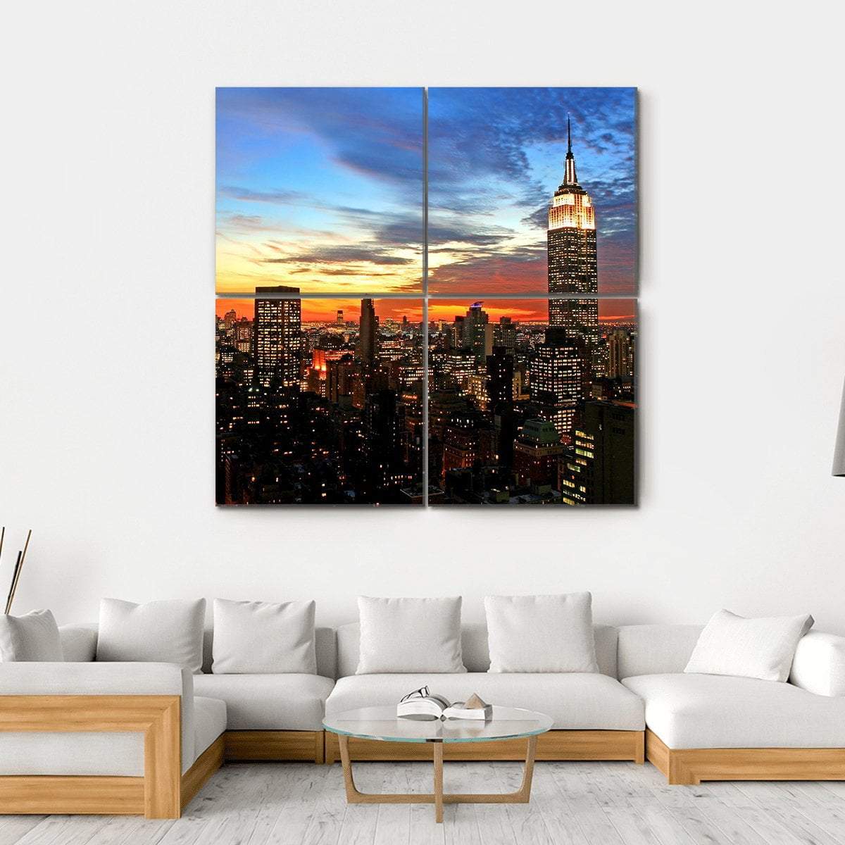 NY Midtown Skyline At Dark Canvas Wall Art-4 Square-Gallery Wrap-17" x 17"-Tiaracle