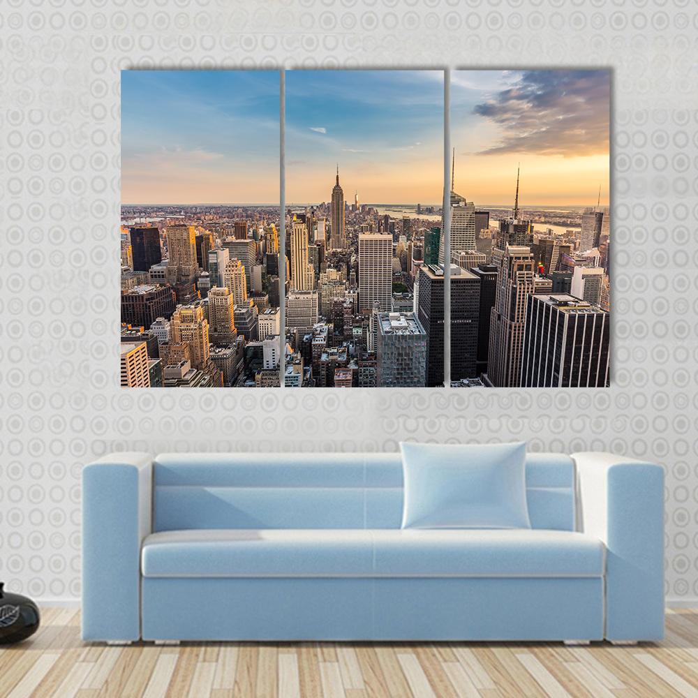 NY Midtown Skyline Canvas Wall Art-3 Horizontal-Gallery Wrap-37" x 24"-Tiaracle