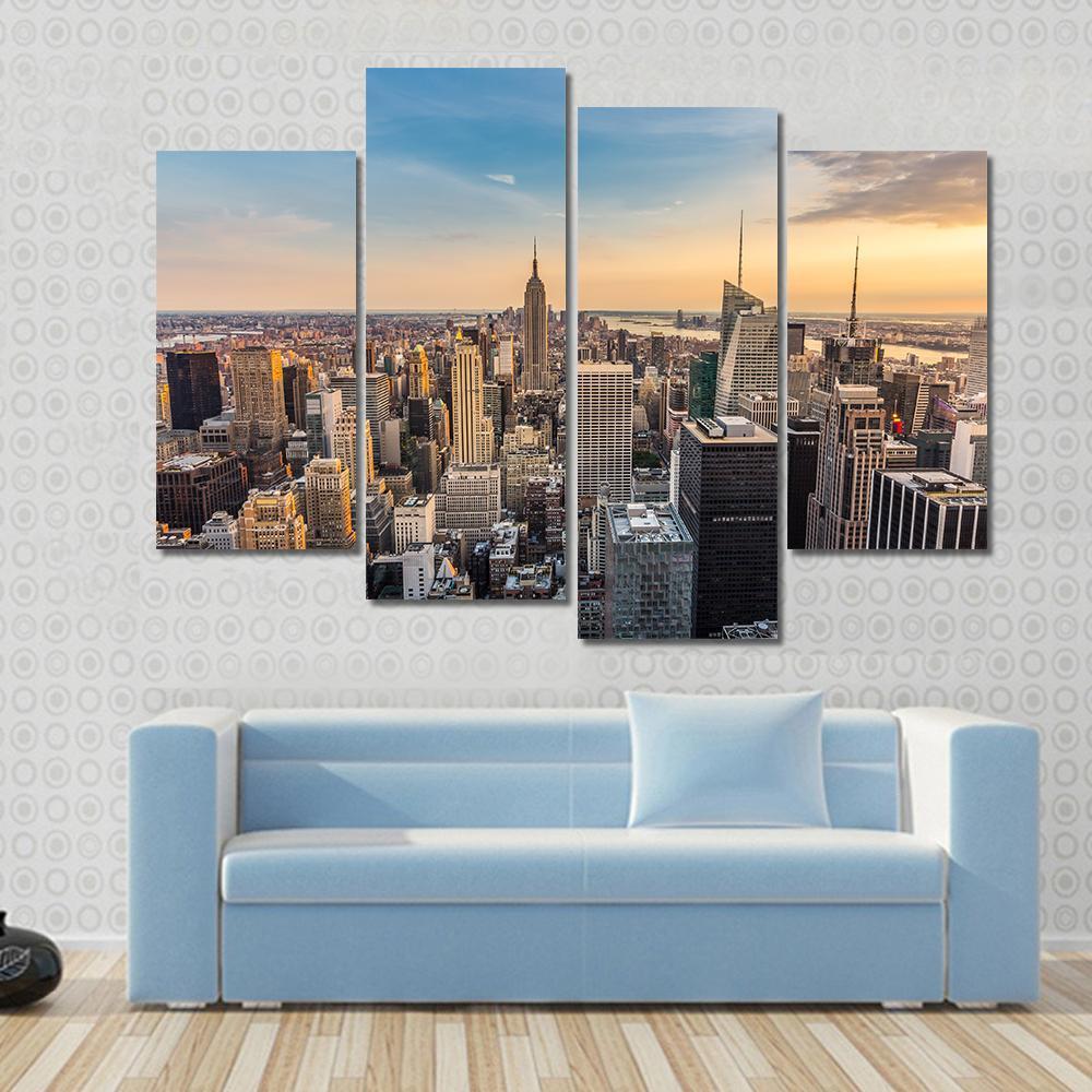 NY Midtown Skyline Canvas Wall Art-4 Pop-Gallery Wrap-50" x 32"-Tiaracle